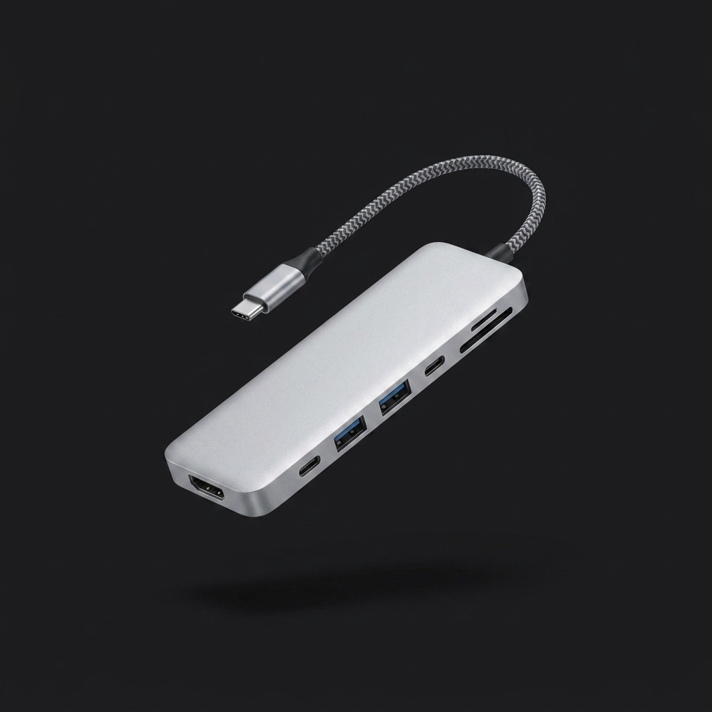 Seven-Port USB-C Hub on charcoal background - studio v1